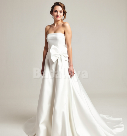 WD0104 Elegant Tube Top A-Line Bow Wedding Dress Bridal Gown with Train
