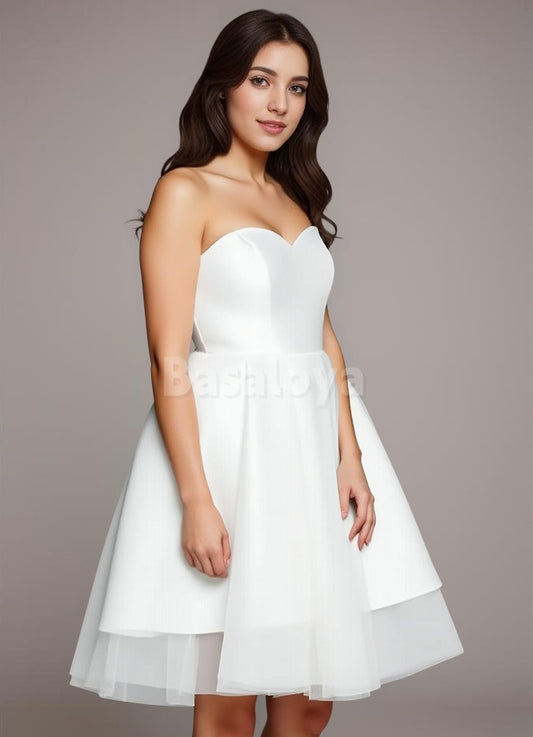 WD0133 Simple White Sweetheart A-Line Pleats Wedding Dress Bridal Gown