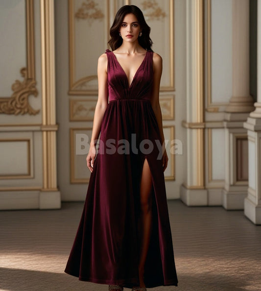 SP0257 Luxury 3D Beaded Floral V-Neck A-Line Prom Formal Gown with Slit