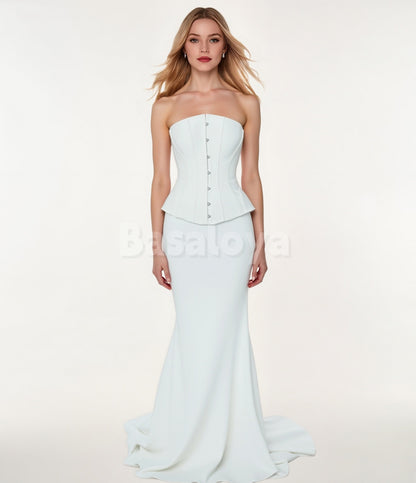 WD0145 Classic White 2 Pieces Tube Top Mermaid Wedding Dress Bridal Gown