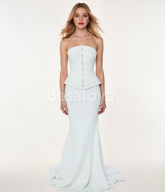 WD0145 Classic White 2 Pieces Tube Top Mermaid Wedding Dress Bridal Gown