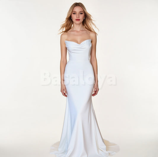 WD0156 Simple White Spaghetti Straps Mermaid Maxi Wedding Dress