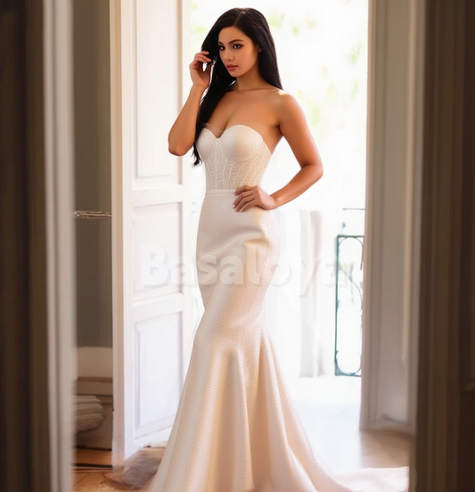 WD0168 Stunning Sweetheart Mermaid Glitter Knit Wedding Dress with Train