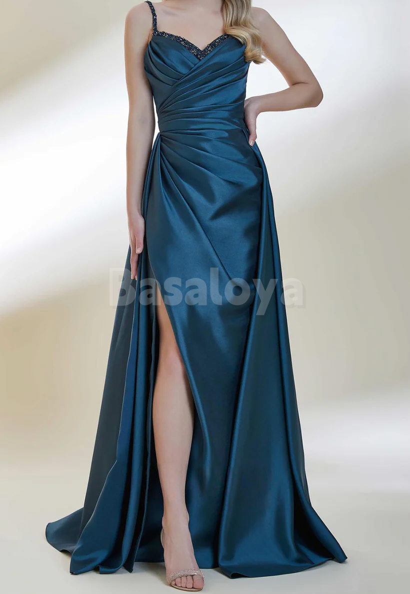 ED0052 Elegant Beaded Pink Sweetheart Sheath Evening Gown with Overskirt