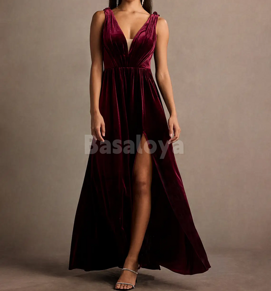 SP0257 Luxury 3D Beaded Floral V-Neck A-Line Prom Formal Gown with Slit