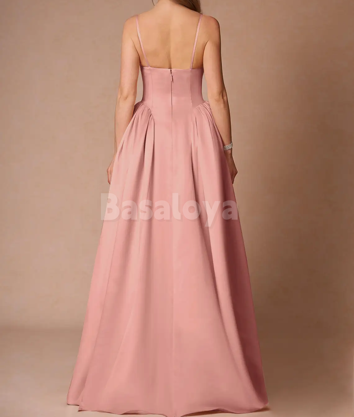 SP0244 Graceful Pink Spaghetti Straps A-Line Satin Prom Dress Party Gown