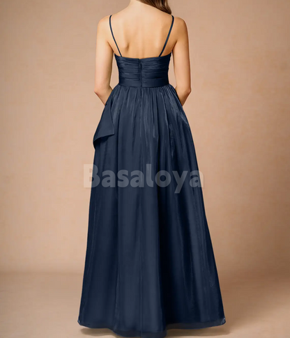 SP0280 Simple Black Tube Top A-Line Bow Prom Dress with Slit Party Gown