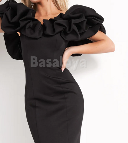 SP0137 Simple Black Off-Shoulder Mermaid Long Formal Prom Dress