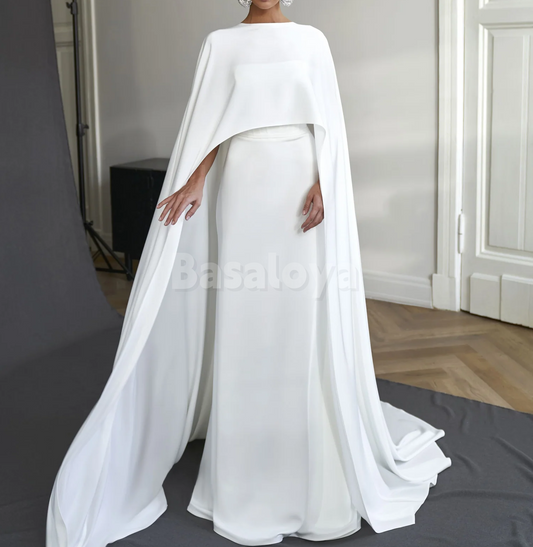 WD0184 Graceful White Strapless Mermaid Long Wedding Gown with Cape