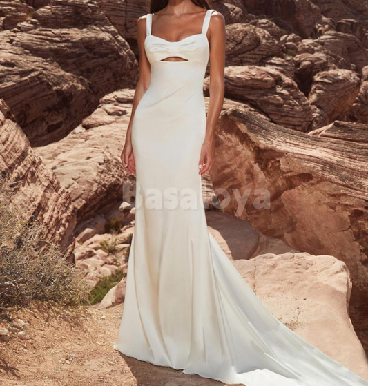 WD0177 Classic White Sweetheart Straps Sheath Wedding Dress with Train