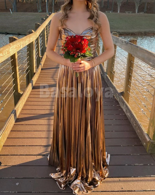 SP0162 Stunning Gold Sweetheart A-Line Pleated Party Prom Dresses