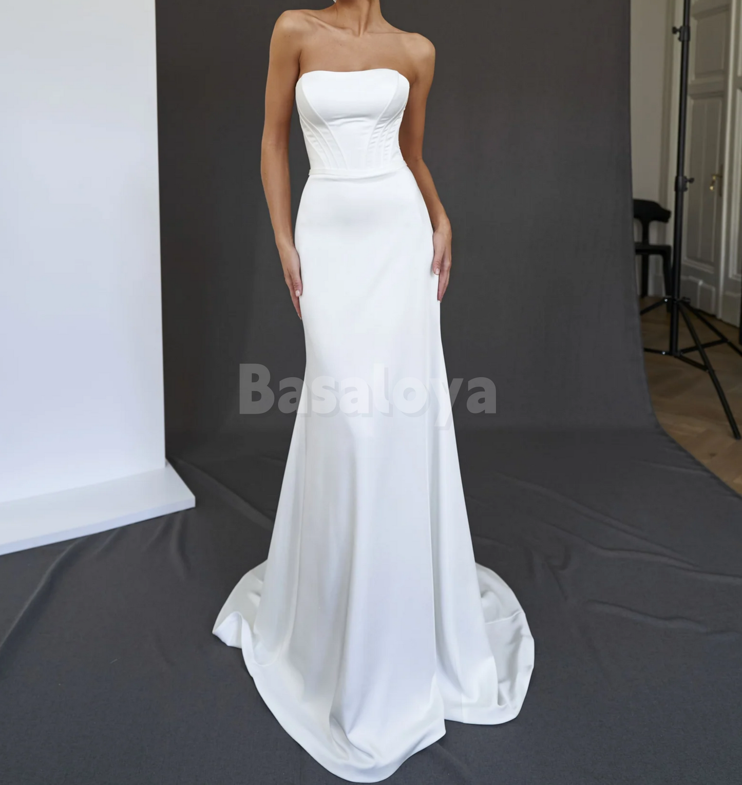 WD0184 Graceful White Strapless Mermaid Long Wedding Gown with Cape