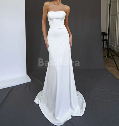 WD0184 Graceful White Strapless Mermaid Long Wedding Gown with Cape