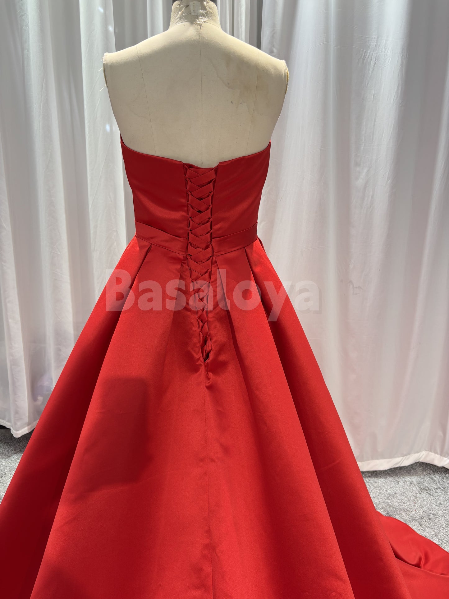 SP0166 Elegant Red V-Neck A-Line Side Slit Prom Evening Dress with Train