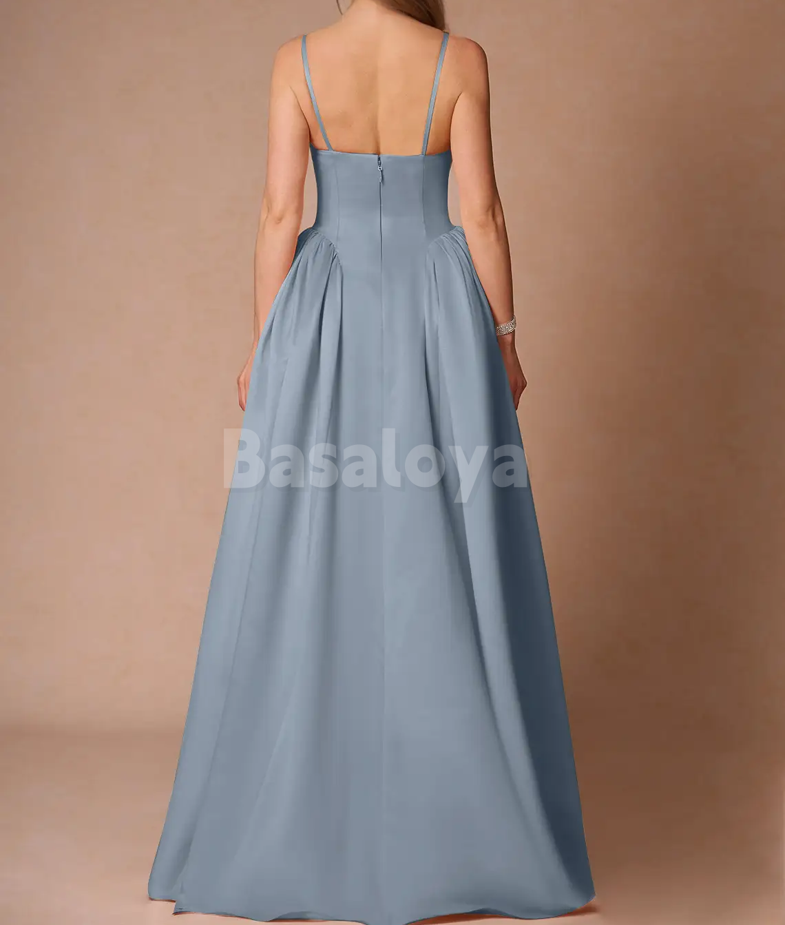SP0244 Graceful Pink Spaghetti Straps A-Line Satin Prom Dress Party Gown