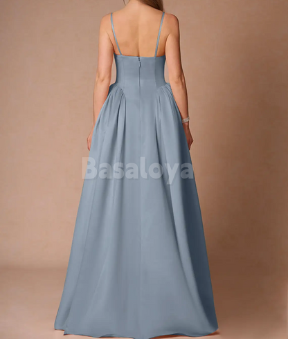 SP0244 Graceful Pink Spaghetti Straps A-Line Satin Prom Dress Party Gown