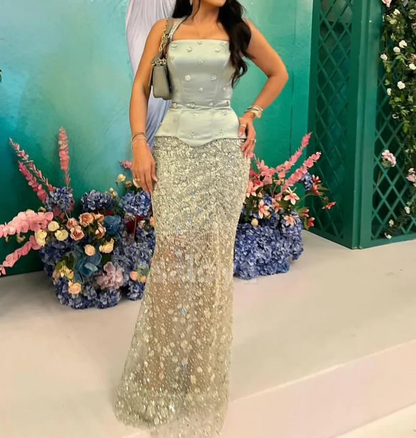 SP0282 Luxury 3D Beaded Floral Lilac Sleeveless Sheath Long Prom Dress