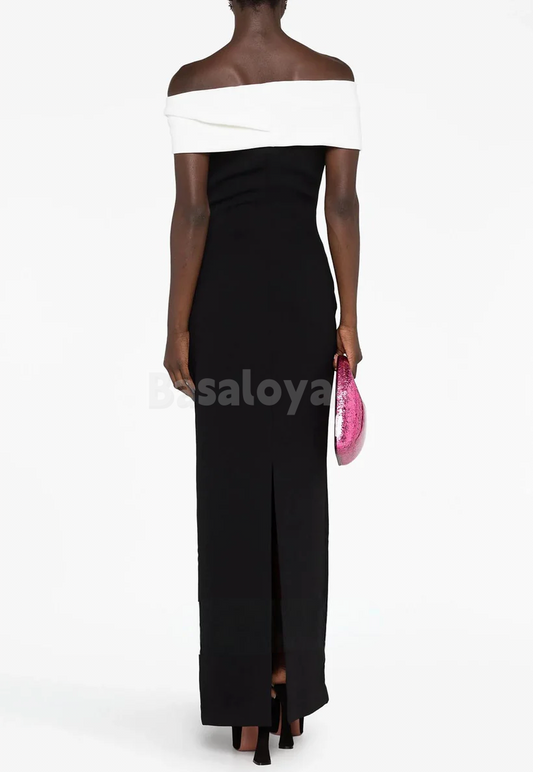 SP0082 Simple Blue Off-Shoulder Straight Long Prom Dress Formal Gown