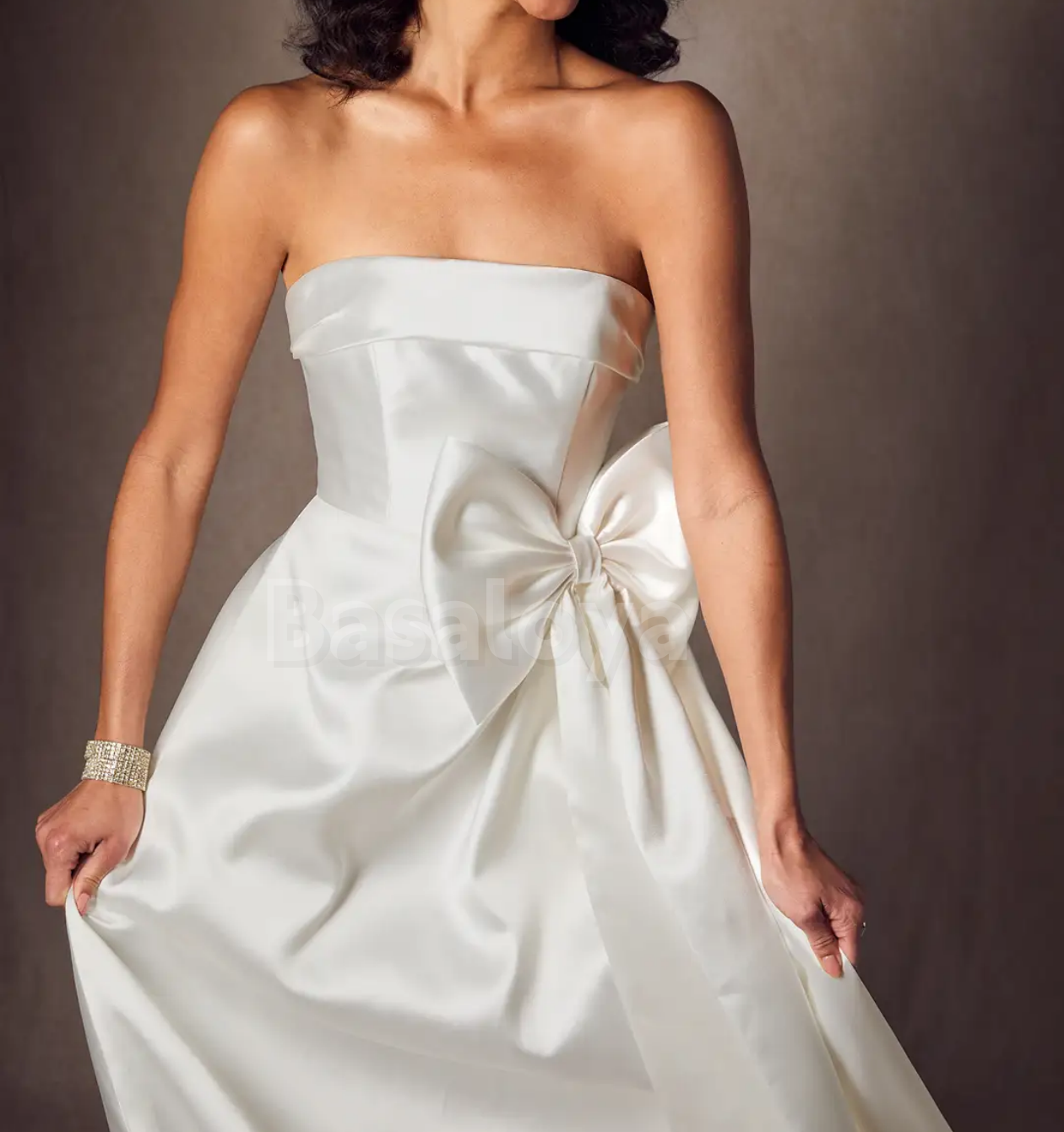 WD0104 Elegant Tube Top A-Line Bow Wedding Dress Bridal Gown with Train
