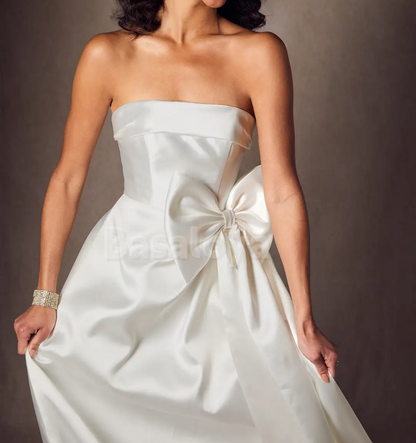 WD0104 Elegant Tube Top A-Line Bow Wedding Dress Bridal Gown with Train
