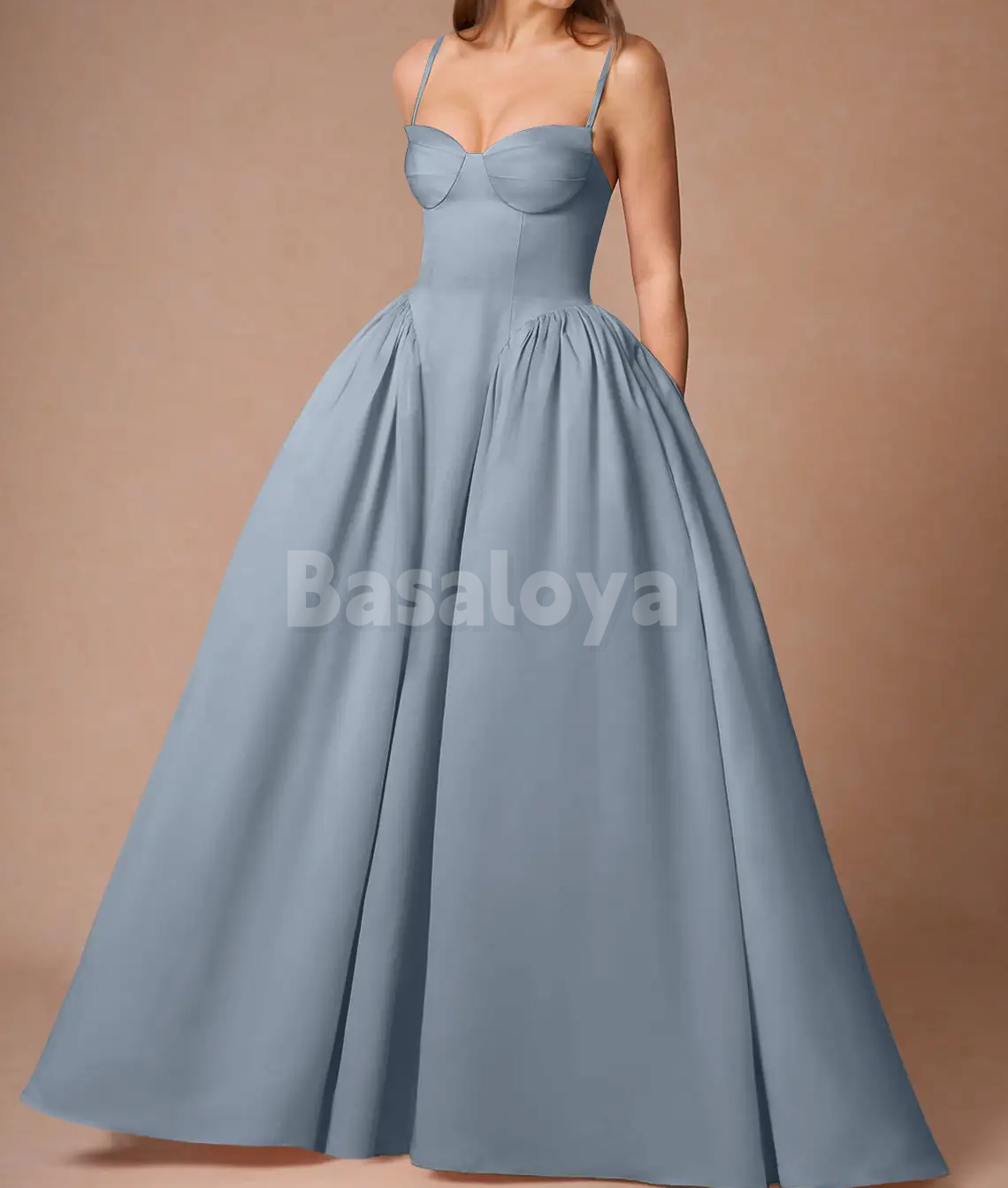 SP0244 Graceful Pink Spaghetti Straps A-Line Satin Prom Dress Party Gown
