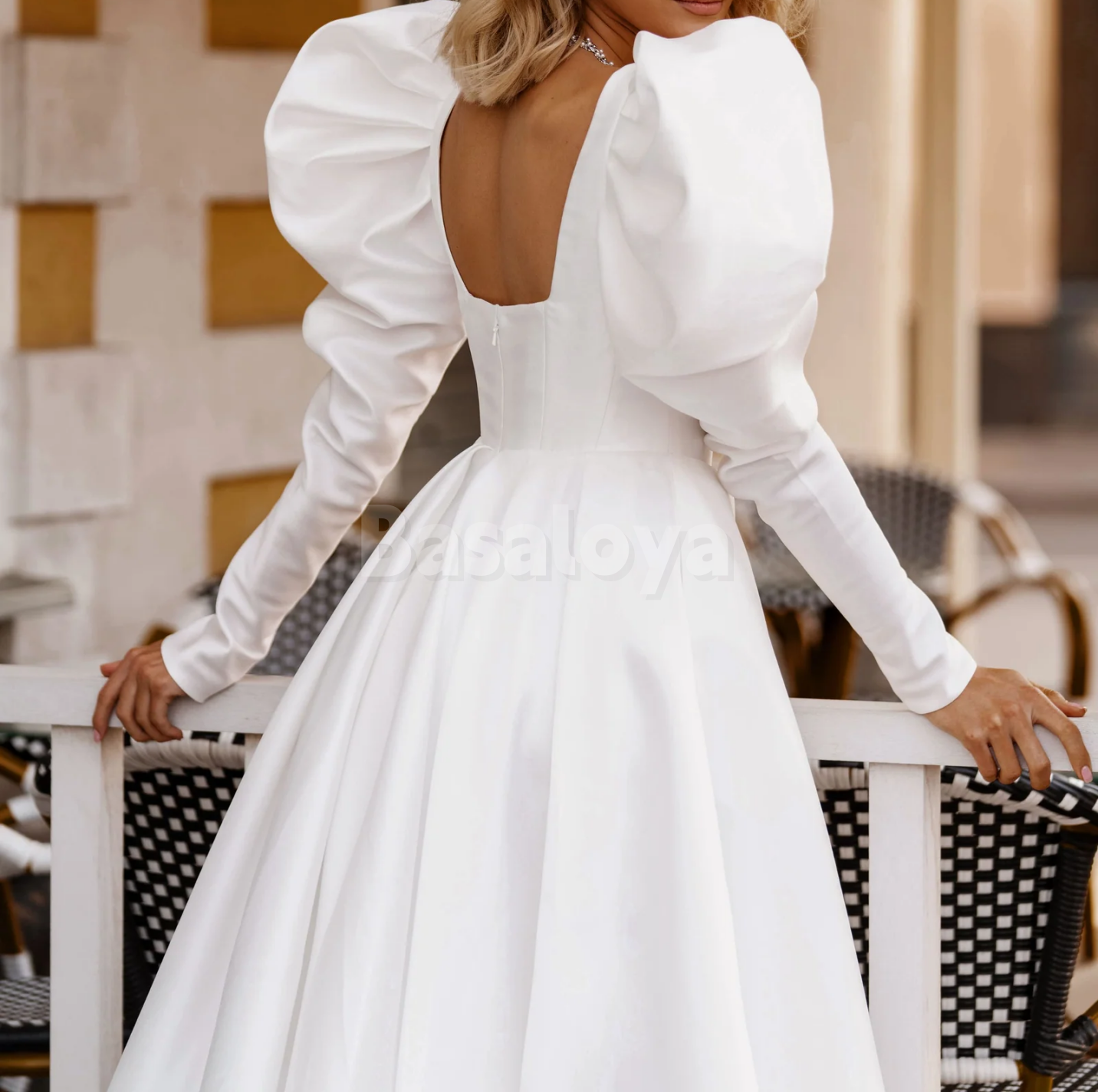 WD0143 Gorgeous White Square Neck Long Sleeves A-Line Wedding Dress