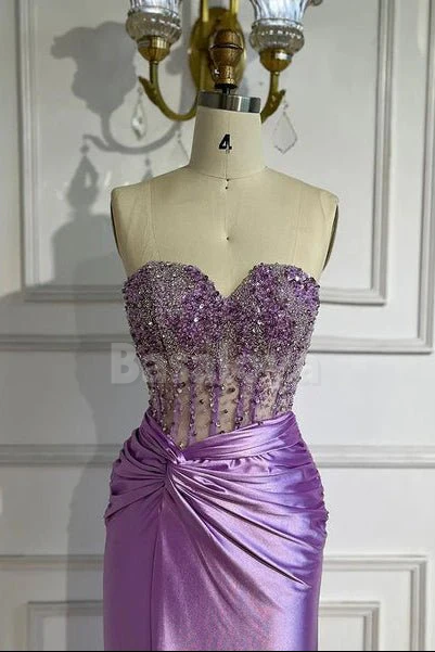 SP0228 Luxury Beaded Lilac Sweetheart Sheath Prom Party Gown with Slit