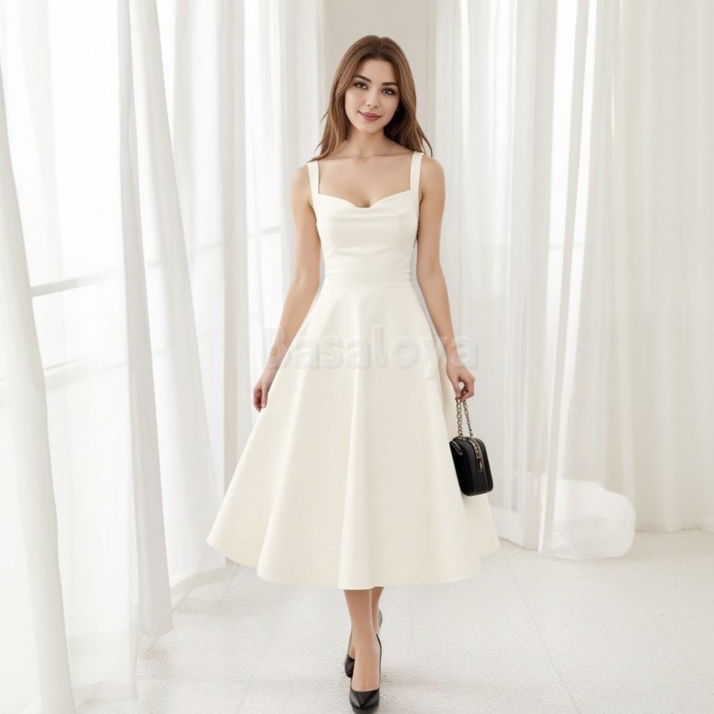 WD0006 Elegant Sweetheart Straps A-Line Midi Wedding Dress Bridal Gown