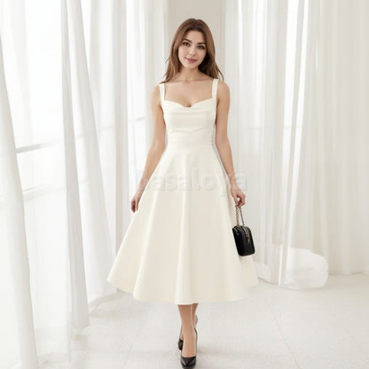 WD0006 Elegant Sweetheart Straps A-Line Midi Wedding Dress Bridal Gown