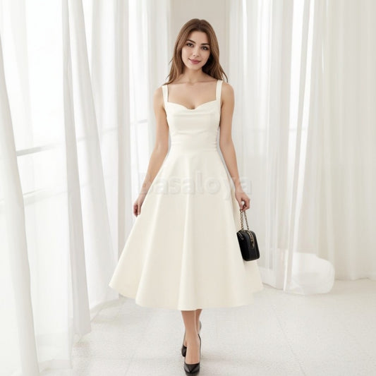WD0006 Elegant Sweetheart Straps A-Line Midi Wedding Dress Bridal Gown