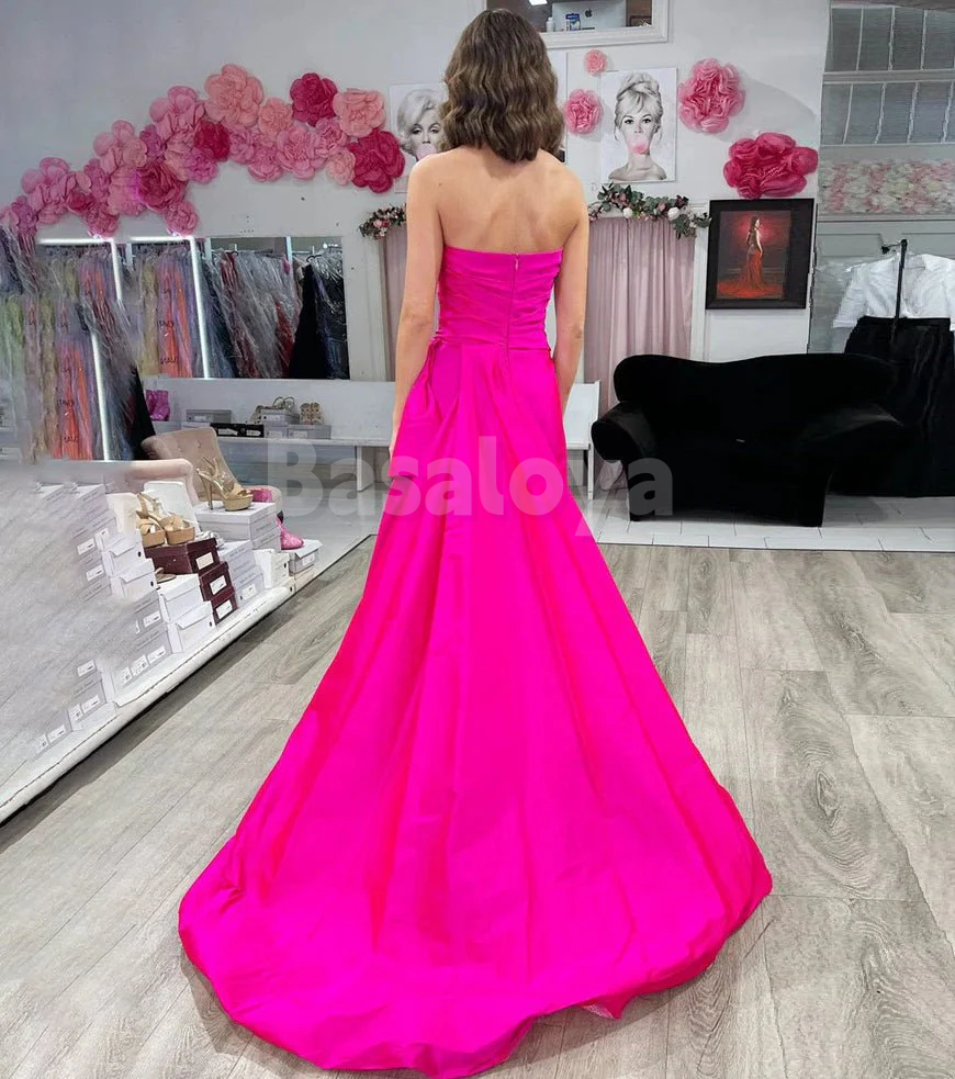 SP0192 Elegant Royal Blue Tube Top Sheath Side Slit Prom Dress with Train