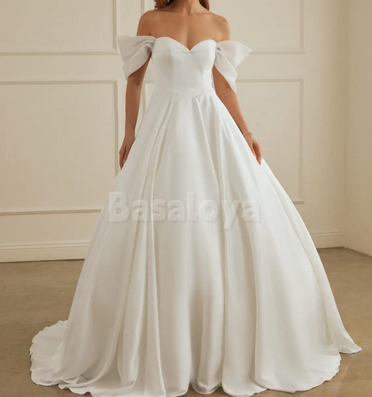 WD0106 Graceful White A-Line Off-Shoulder Pleats Wedding Dress Bridal Gown