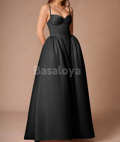 SP0244 Graceful Pink Spaghetti Straps A-Line Satin Prom Dress Party Gown