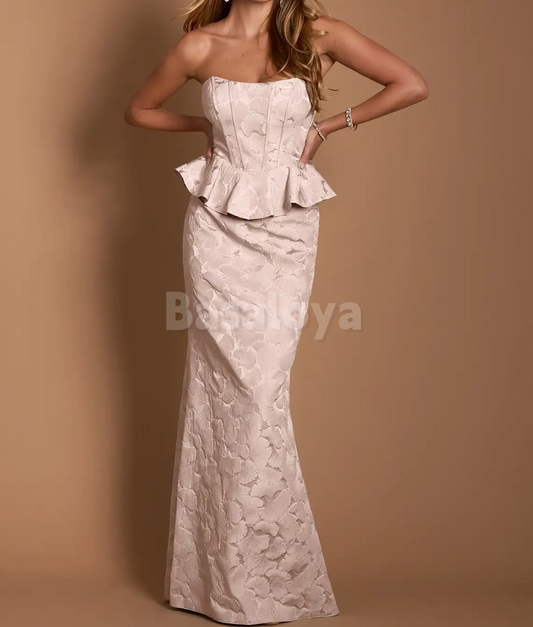 SP0260 Graceful Printed Pink Strapless Mermaid Long Prom Dress Party Gown