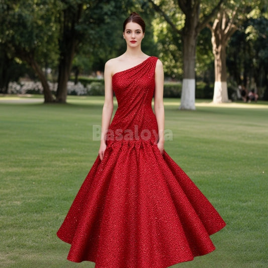 SP0036 Stunning Red One Shoulder Mermaid Sequined Prom Dress