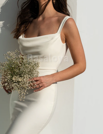 WD0021 Elegant Scoop Neck Mermaid Wedding Dress with Train Bridal Gown