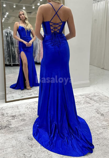 SP0100 Elegant Black Spaghetti Straps Sheath Beaded Prom Dress Formal Gown