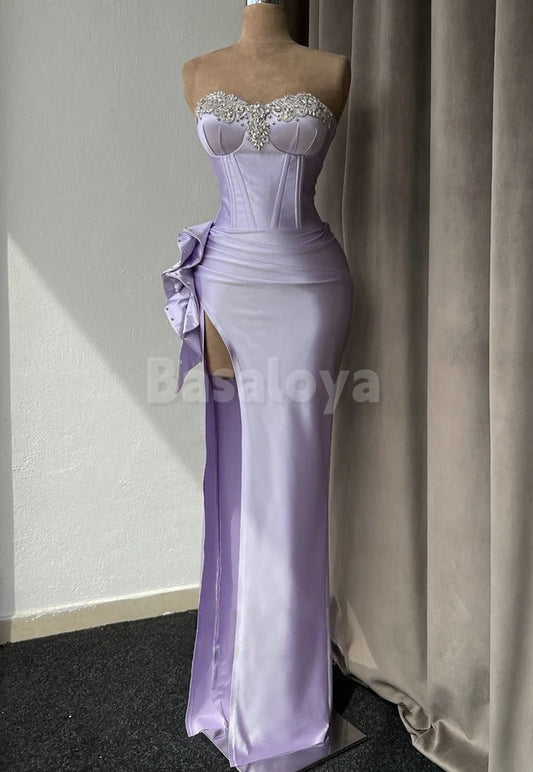 SP0109 Luxury Beaded Lilac Sweetheart Sheath Prom Dress Party Gown with Slit