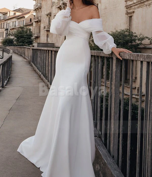 WD0070 Luxury Long Sleeves Sweetheart Mermaid Wedding Gown with Train
