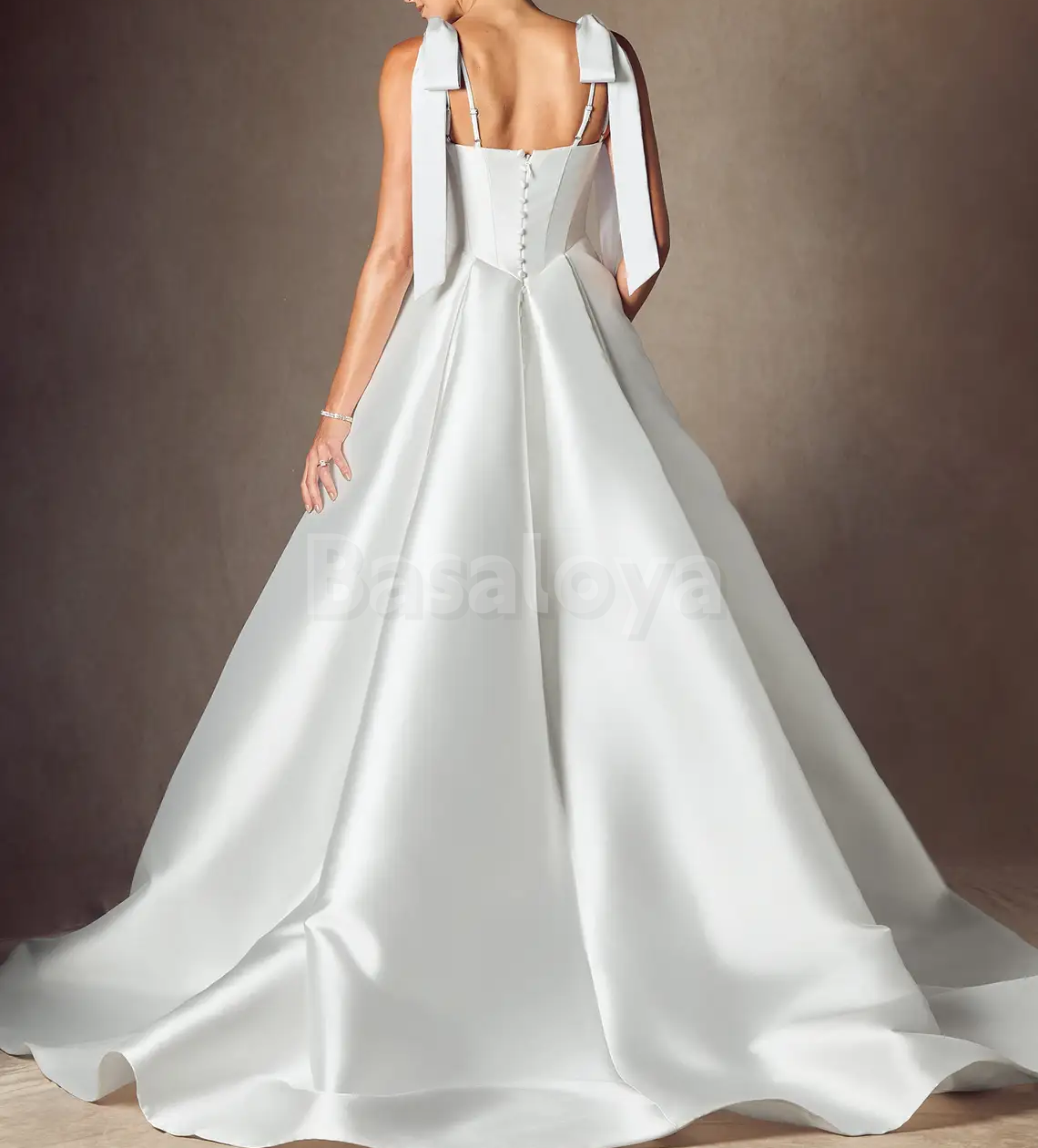 WD0103 Graceful Square Neck A-Line Wedding Dress with Bows Bridal Gown