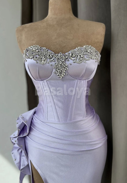SP0109 Luxury Beaded Lilac Sweetheart Sheath Prom Dress Party Gown with Slit