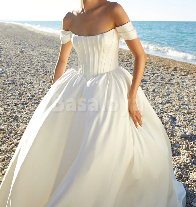 WD0102 Gorgeous Off-Shoulder A-Line Satin Ball Gown Wedding Dress