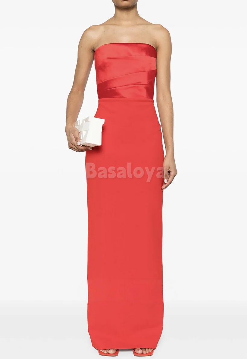 SP0083 Simple Red Strapless Straight Long Prom Dress Formal Gown