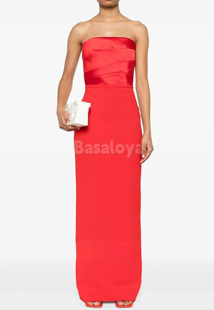 SP0083 Simple Red Strapless Straight Long Prom Dress Formal Gown