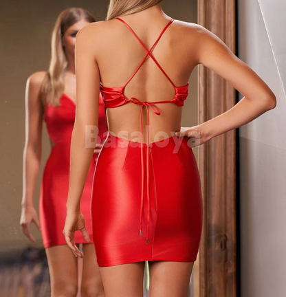 HM0031 Simple Orange Spaghetti Straps Bodycon Mini Homecoming Gown