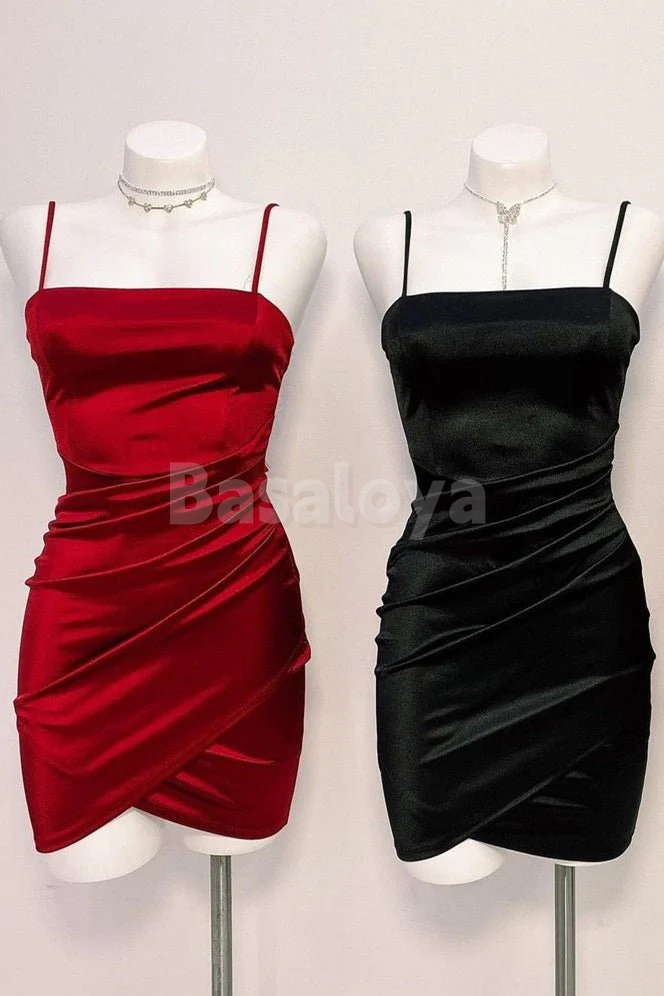 HM0145 Simple Burgundy Spaghetti Straps Bodycon Mini Homecoming Dress