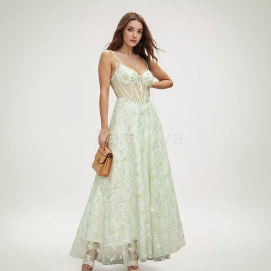 SP0054 Gorgeous Light Green A-Line Sweetheart Prom Dress with Printed Flower
