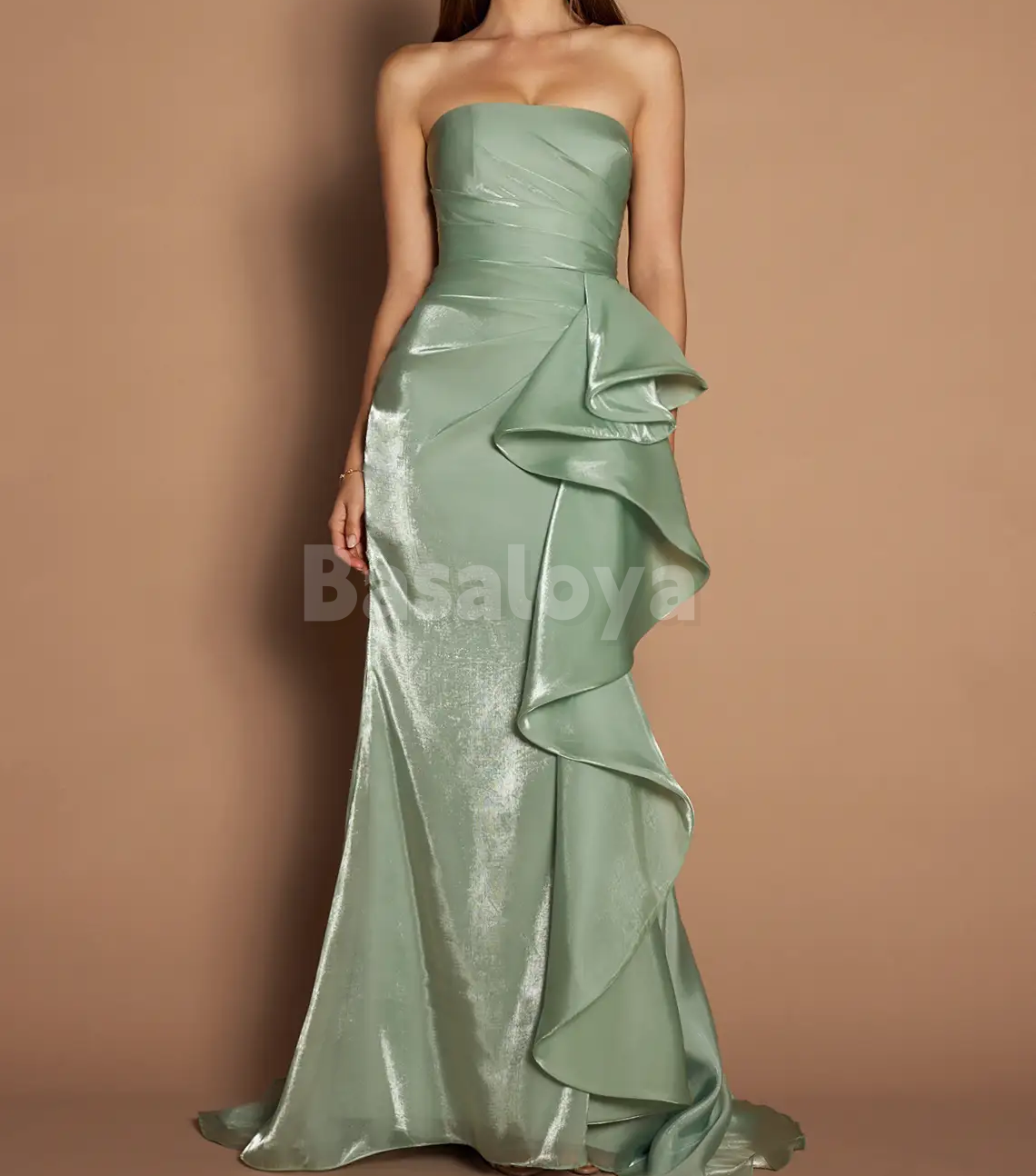 SP0262 Classic Blue Strapless Sheath Long Pleats Prom Dress Party Gown