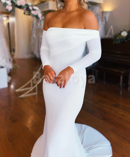WD0075 Elegant Tube Top Long Sleeves Mermaid Wedding Dress with Train