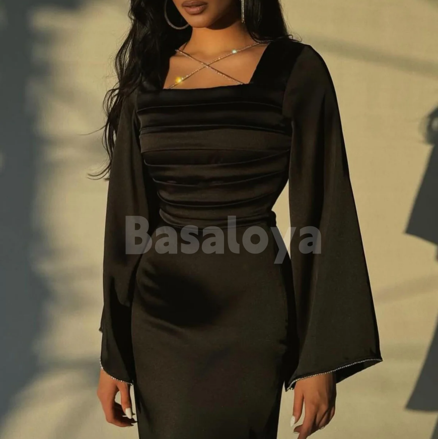 SP0281 Elegant White Long Sleeves Sheath Pleated Prom Formal Dress